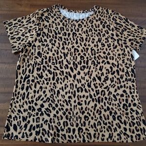 NWT Nine West Women's Leopard Print Short Sleeve Top - Size XXL